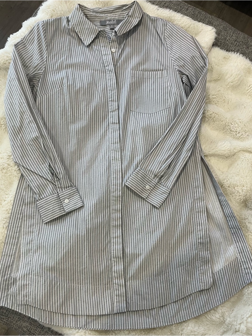 Marled Gray and White Striped Button-Up Tunic